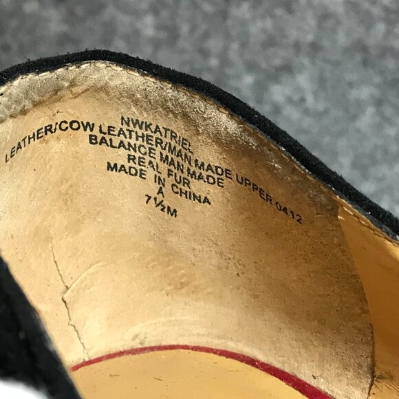 Nine West Women's Black Leather Front Red Strap Leopard Open Toe Heel Shoes - Picture 12 of 14